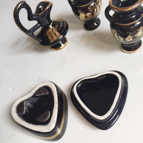 Lot of 4 Vintage Greek Mythology Ceramic w/ 24k Gold Trim: Trinket Vase Pitcher - Picture 5 of 12
